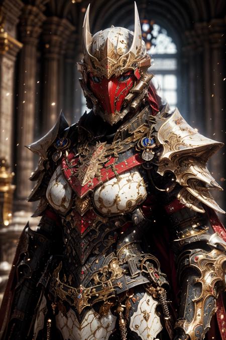 ((best quality)), absurdres, ((ultra high res)), ((masterpiece)), armored suit, white suit, mask, royal knight, royal palace, extremely detailed, <lora:techsuit:0.7>