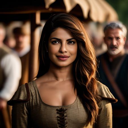 cinematic film still (PriyankaChopra)<lora:PriyankaChopraSDXL:1> photo of PriyankaChopra dressed as a medieval peasant standing at a medieval market, cinematic lighting, film still, movie still . shallow depth of field, vignette, highly detailed, high budget, bokeh, cinemascope, moody, epic, gorgeous, film grain, grainy