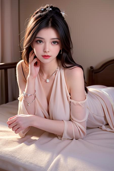 (1girl lying on the bed:1.5), summer shortdress, dress, jewelry, bowhair, blackhair, , masterpiece,ultra realistic,32k,extremely detailed CG unity 8k wallpaper, best quality,  
 <lora:Summer_ShortDress-000004:0.6>, masterpiece,ultra realistic,32k,extremely detailed CG unity 8k wallpaper, best quality