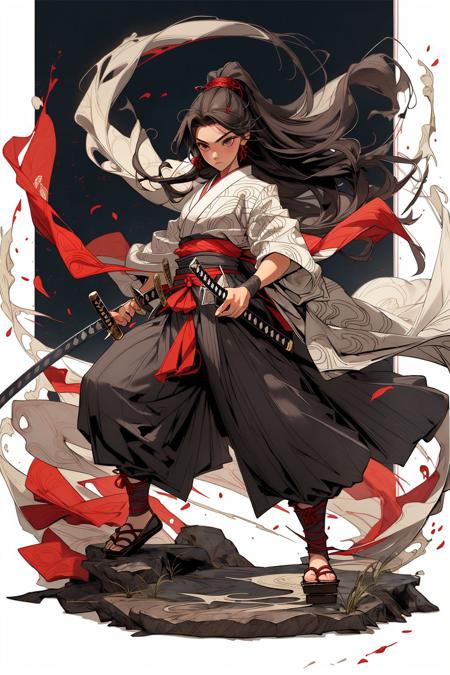 ,weapon, 1girl, long hair,male focus, sword, solo, japanese clothes, holding, holding weapon, katana, holding sword, sheath, , , long sleeves, , haori, , hakama, kimono, sheathed,full body,
,, <lora:niji_wushi_yuan:0.6>