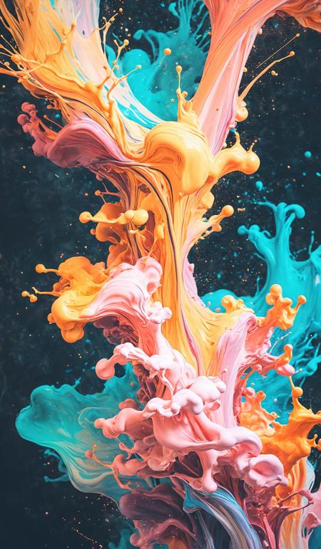 Beautiful abstraction of liquid paints in slow blending flow mixing together gently. Dramatic unusual scene. Beauty world. Retro filter and vintage style. Instagram toning effect, breathtaking photograph.