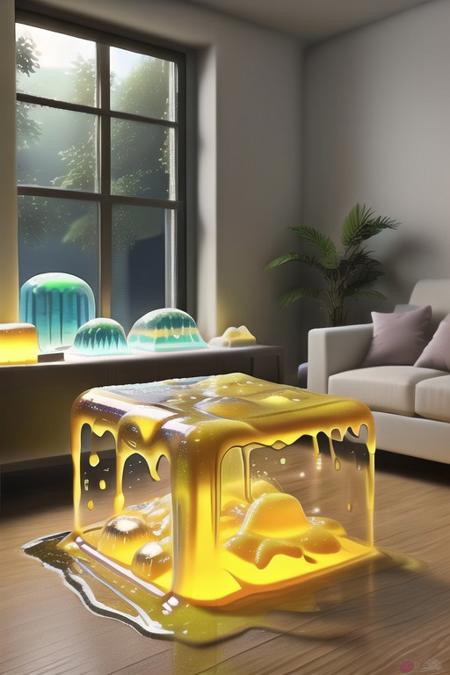 slime-morph, sl1m3d, made of slime, slime dimension, slime blocks, slime cubes, bright lights, ultra realistic