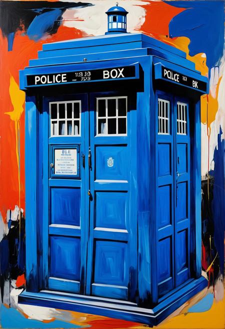 Vibrant and emotive portrait of a Blue Police Box Called A Tardis, Abstract Expressionist style of Willem de Kooning