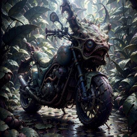 sw4mp monster, motorcycle<lora:swamp_db_test_32:1.0>, sharp teeth, eyes