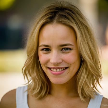 Realistic photo of a beautiful r4ch3lm-v2 woman, 1girl, solo, long hair, looking at viewer, smile, (((blonde hair))), jewelry, upper body, earrings, teeth, mole, grin, lips, mole under eye, messy hair, portrait, freckles, realistic, mole on neck, mole on cheek, soft lighting, professional Photography, Photorealistic, detailed, RAW, analog, sharp focus, 8k, HD, DSLR, high quality, Fujifilm XT3, film grain, award winning, masterpiece<lora:r4ch3lm-v2:1.0>