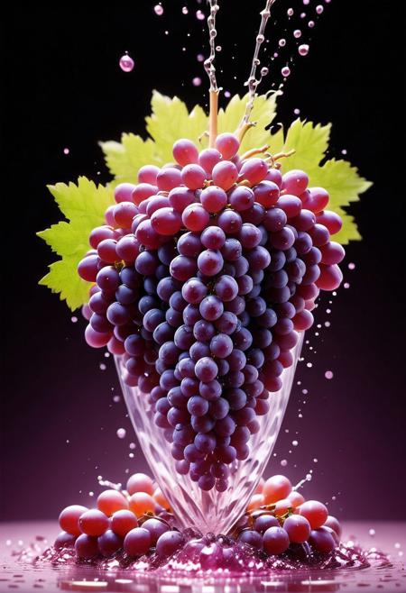 masterpiece, best quality, high quality, good quality, bomb, grape bomb, explosion, translucent, fruits, grape, sumptuous, faceted, Cloud Explosion