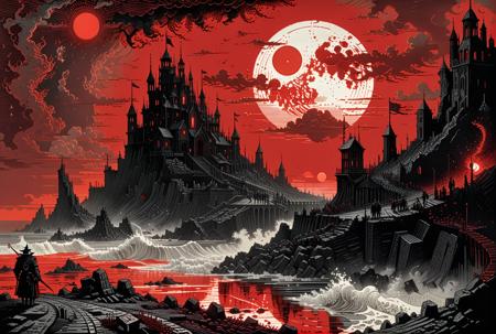 Gustave Doré Style page,woodcut illustration,masterpiece,ASCII,8k,absurdes,intricate,maximum resolution,dHe who has trod the shadows of Zothique,
And looked upon the coal-red sun oblique,
Henceforth returns to no anterior land,
But haunts a later coast,<lora:Gustave Dore Style:1>,<lora:add-detail-xl:0.8>,<lora:d3p1x3lXLP:0.8>,d3p1x3l,pixel art,scenery,<lora:ArsMJStylePony_-_Pixel_Art:0.8>,ArsMJStylePony,Pixel Art,