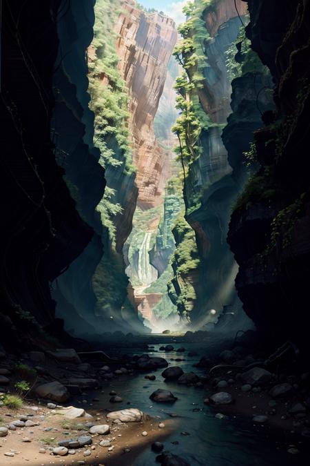 a river flowing through a canyon in a valley ,VisionaryVerse , <lora:VisionaryVerse-SD15:0.75>