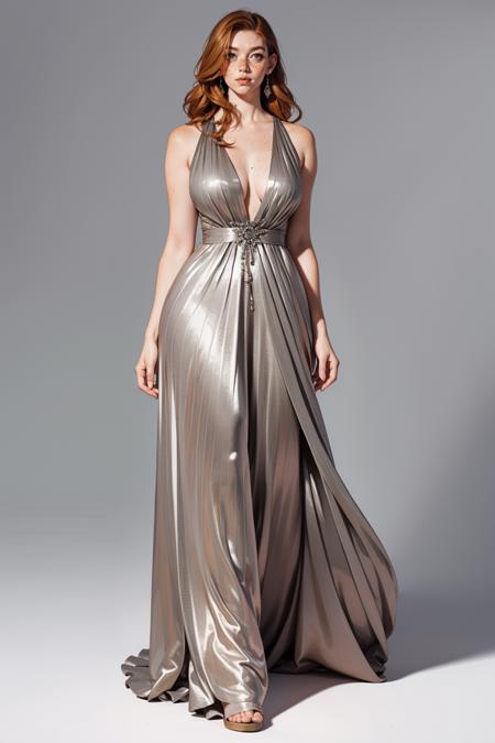 s1lv3rdr3ss,full body,sleeveless dress,long dress, silver dress