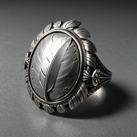 Game prop design, ring, metal texture, still life, simple background, no humans, gray background, Precious metal, feather, set Gems<lora:Game rings:1>,