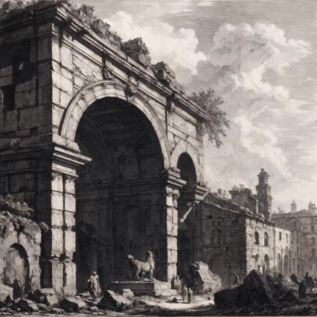 <lora:PIRANESI V1.1-000006:0.5>, masterpiece, best quality, PIRANESI, etching, ruins, outdoors, intricate detail, extremely detailed, best detail, traditional media, fine drawing, statue, bas relief, cloud