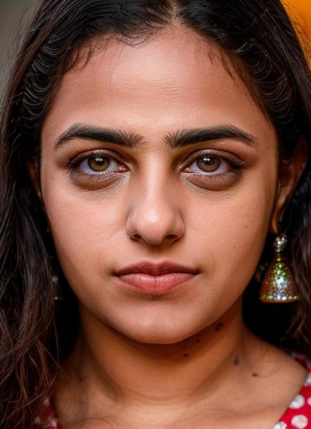 closeup portrait of skswoman, happy, background vatican city epic (photo, studio lighting, hard light, sony a7, 50 mm, matte skin, pores, colors, hyperdetailed, hyperrealistic), <lyco:Nithya Menon:1.1>