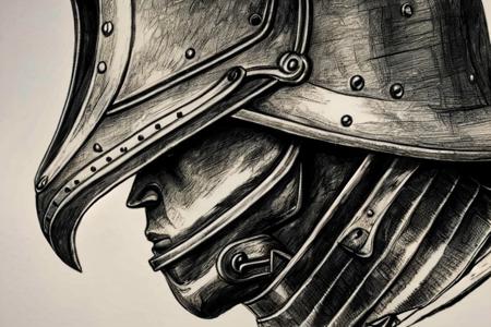 a drawing of a man in a helmet and armor , (a detailed drawing) <lora:MINT_ArtistToolLORA_v1:1.0>