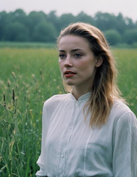 RAW candid cinema, (ohwx woman) <lora:amberheard_lora_sdxl_v1-000008:1> portrait in a field, 16mm, ((remarkable color)), (ultra realistic)