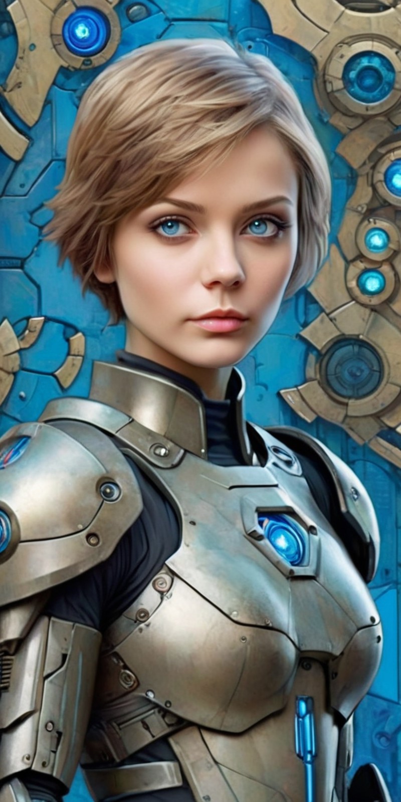 full body illustration of Alisa Selezneva short hair big blue eyes, sci-fi soldier woman, full body shot, ultra detailed e...