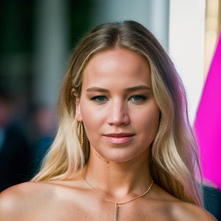 Realistic photo of a beautiful j3nn1f3rl-v2 woman, 1girl, solo, long hair, smile, blue eyes, blonde hair, jewelry, teeth, necklace, mole, blurry, lips, blurry background, portrait, realistic, soft lighting, professional Photography, Photorealistic, detailed, RAW, analog, sharp focus, 8k, HD, DSLR, high quality, Fujifilm XT3, film grain, award winning, masterpiece<lora:j3nn1f3rl-v2:1.0>