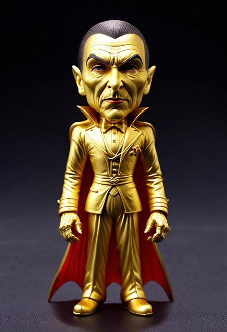 XCYP Art Toy,A sweet Little matte golden dracula (Bela Lugosi), japanese sofubi EVA Material) Artist Design Piece,Award-Winning Lens,Highly Detailed,Ultra High Resolution,32K UHD,Clear Focus,Best Quality,Masterpiece.,