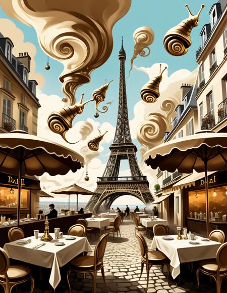 concept art  <lora:SlimesSkullWM:1> skulls, (digital painting, Salvador Dalí style), surreal Paris landscape with melting Eiffel Tower, warped pocket watches draped over café tables, clouds shaped like giant snails floating above twisted rooftops, elongated shadows stretch across cobbled streets, painterly brushstrokes in sepia and gold
 . digital artwork, illustrative, painterly, matte painting, highly detailed