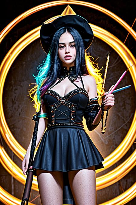 tv_Olesya_Khomu_aka_Mia_Trejsi_PS_V1, , mystical witch casting spells, wearing a black dress, holding a magic staff, standing in a magic circle, magic, magic lights, mystical energy, wrinkles:0.2, pores:0.2, <lora:epiNoiseoffset_v2Pynoise:1> Masterpiece, Best Quality, ultrarealistic photography, real life, colorful, amazing, perfect lighting, bright colors, dramatic, dynamic, cinematic lighting, hyperrealism, intricate details, epic, realism, <lora:LCM_LoRA_Weights_SD15:1>   <lora:detail_slider_v4:0.5>