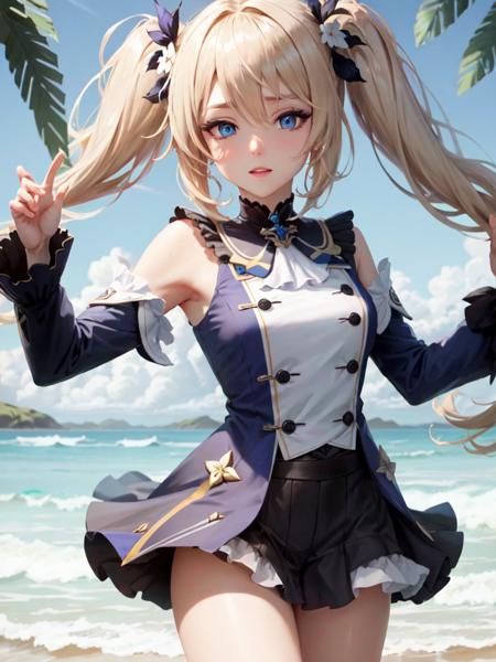 hair ornament, extreme details, twintails, masterpiece, <lora:BarabaraGenshinV2-000014:.65> genshin_impact,blue_eyes,blonde_hair,barbara \(genshin impact\)