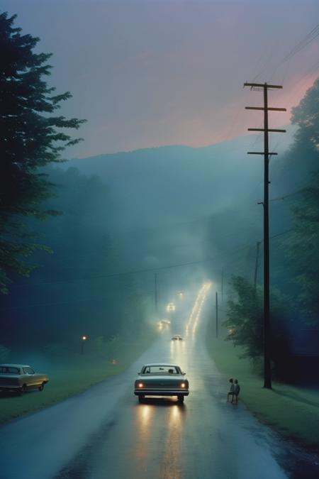 <lora:Gregory Crewdson Style:1>Gregory Crewdson Style - driving through the smoky mountains at dusk Gregory crewdson