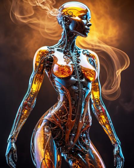 beautiful bioengineered creature with semi-transparent shiny skin, (detailed cybernetic implants fused with organic matter:0.5), (full body:1.8), sharp focus, (smoky background with intensely vibrant swirling colors:1.9), realistic photo, <lora:add-detail-xl:1.0>