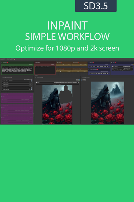 Inpainting simple workflow SD3.5 | UPSCALE | LORA | GGUF | CIVITAI Metadata v2.3