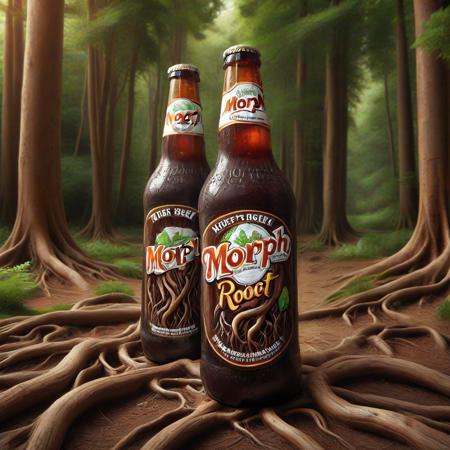 morph-treeroots, Root beer bottle, product image, advertisement, detailed, high-resolution, 4k, clean, fresh, refreshing, label, solo