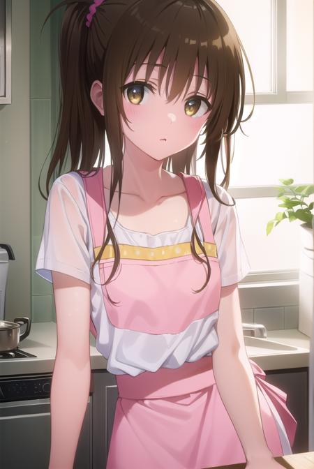 mikanyuuki, <lyco:mikan yuuki darkness-lyco-nochekaiser:1>,
mikan yuuki, (brown eyes:1.5), brown hair, hair ornament, hair scrunchie, long hair, pink scrunchie, scrunchie, (flat chest:1.2),
BREAK apron, blouse, collarbone, layered skirt, pink shirt, shirt, short sleeves, skirt, yellow apron,
BREAK indoors, kitchen,
BREAK looking at viewer, (cowboy shot:1.5),
BREAK <lyco:GoodHands-beta2:1>, (masterpiece:1.2), best quality, high resolution, unity 8k wallpaper, (illustration:0.8), (beautiful detailed eyes:1.6), extremely detailed face, perfect lighting, extremely detailed CG, (perfect hands, perfect anatomy),