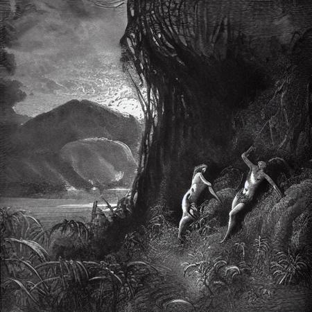 plant, 1girl, dust clouds | homoerotic, nude, monochrome, grass, short_hair, tree, gustave dore' background, a black and white drawing of a man and a woman on a hill with a dog in the foreground and another man on the other side of the hill in the foreground with a dog in the background, 1boy, traditional_media, outdoors, walking through a lush jungle, nature,ParadiseLostGustaveDore1866 artist, in a deep lush jungle at night, greyscale, sitting, graphite_(medium), holding_hands, scenery