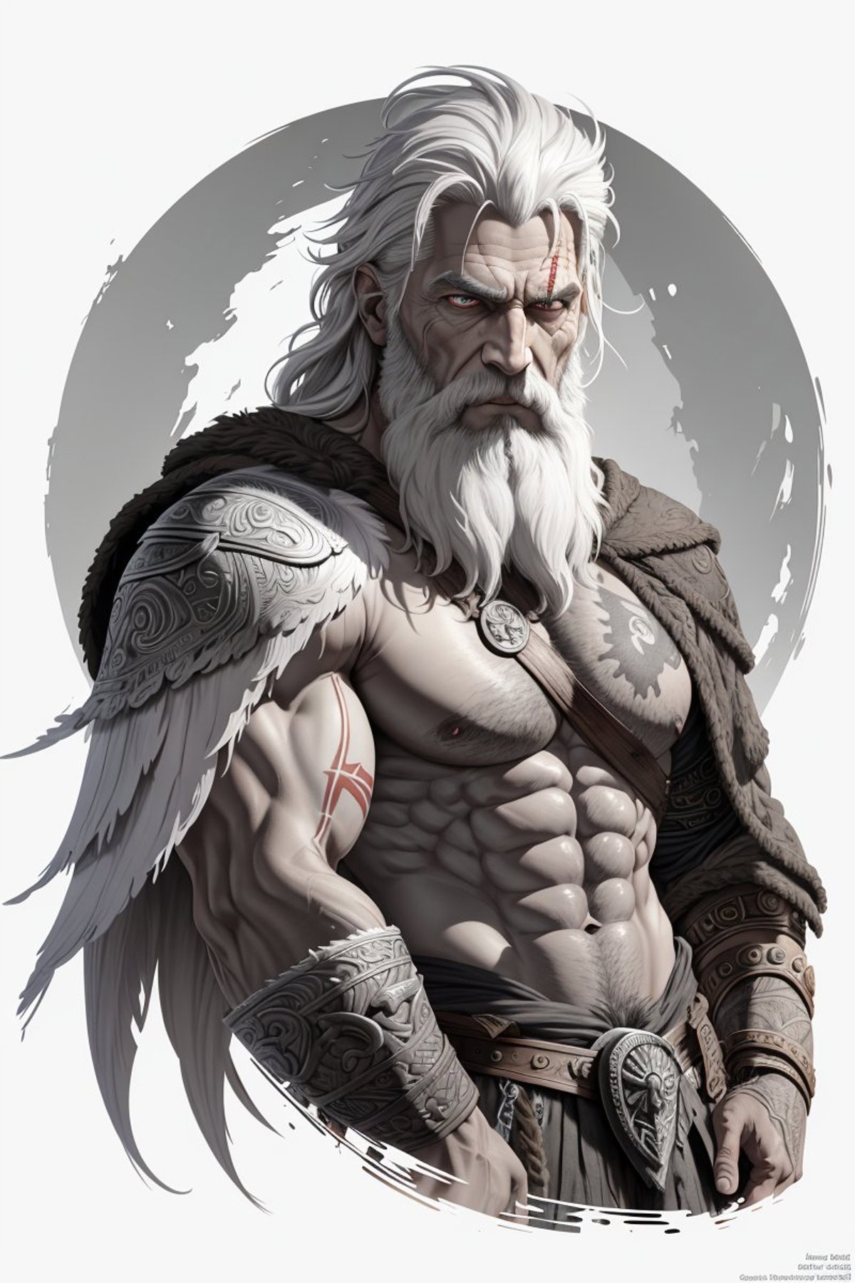 painted portrait of rugged odin, god of war, nordic