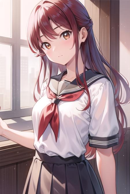 rikosakurauchi, <lyco:rikosakurauchi-lyco-nochekaiser:1>, 
riko sakurauchi, (brown eyes:1.5), hair between eyes, long hair, (red hair:1.5), (small breast:1.2), 
BREAK grey skirt, neckerchief, pleated skirt, red neckerchief, school uniform, serafuku, shirt, short sleeves, skirt, white shirt, uranohoshi school uniform,
BREAK looking at viewer, 
BREAK indoors, classroom, 
BREAK <lyco:GoodHands-beta2:1>, (masterpiece:1.2), best quality, high resolution, unity 8k wallpaper, (illustration:0.8), (beautiful detailed eyes:1.6), extremely detailed face, perfect lighting, extremely detailed CG, (perfect hands, perfect anatomy),