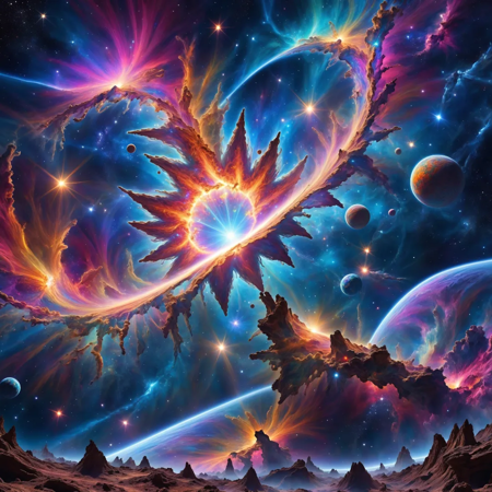 Psychedelic alien worlds Sprawling cosmic colorscapes 
