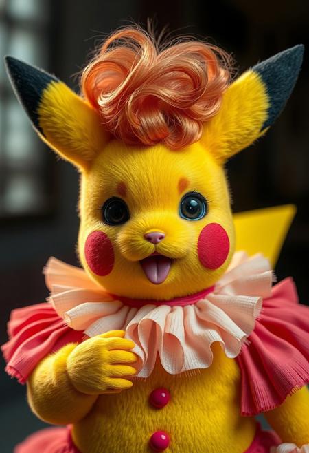 Pikachu as a real life Matt Goening charater, he is a Drag Queen, hyper realistic, ultra detailed skin surface, ultra detailed hair