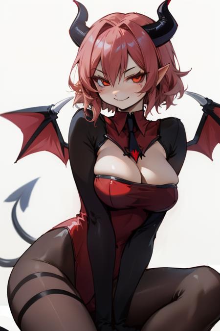 <lora:ume_aoki:1>leotard, large breasts, devil horns, devil wings, devil tail, smirk, masterpiece, best quality