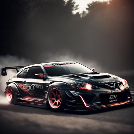 photo A Car, [Nissan|Toyota] Drift Spec, midnight (MidnightDrift style:1) <lora:djzMidnightDrift:0.8)