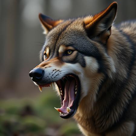 wolf snarling ears back ears forward