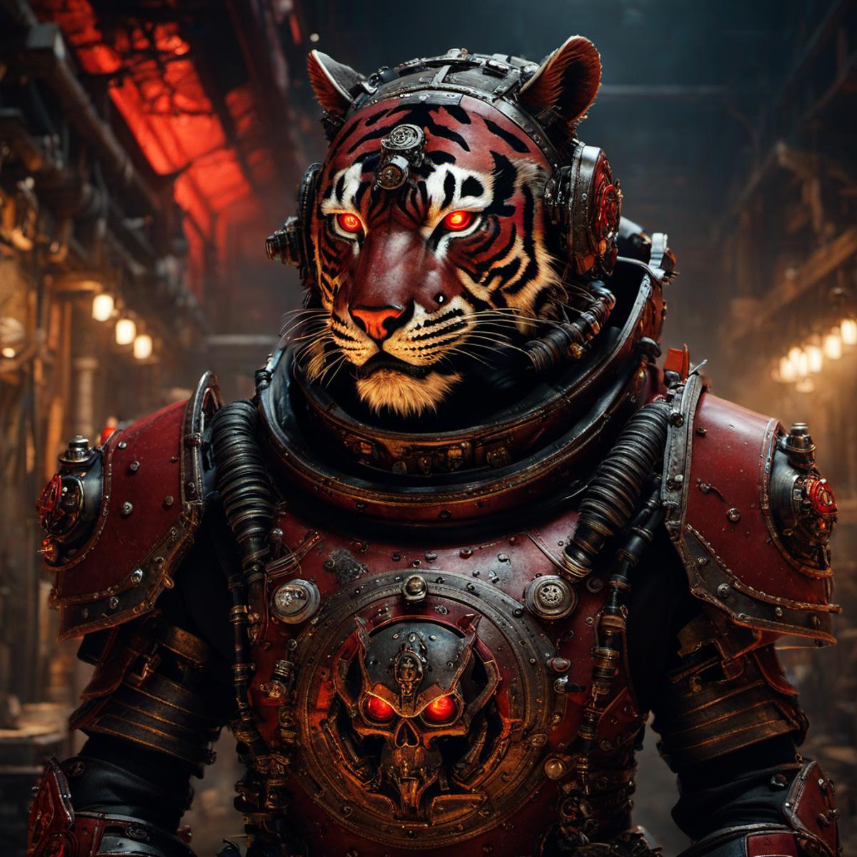 A Warrior in an Iron Mask and Tiger Costume, with a Tiger Head as a Helmet.