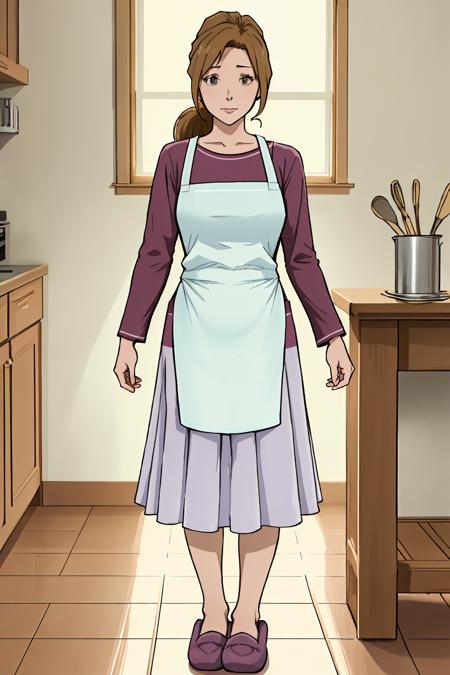 Originsmom ponytail purple shirt,long sleeves,apron,pleated skirt