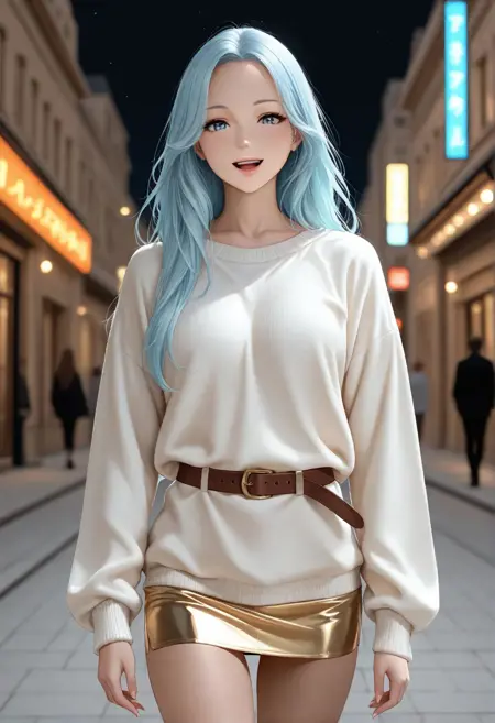 D056 Oversized Sweater with Gold Micro Skirt