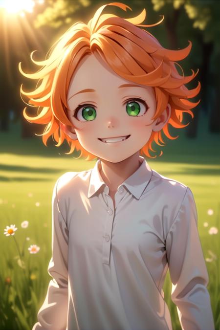 neverland_emma orange hair white collared shirt green eyes