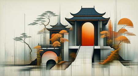 ORIGINAL PROMPT: An artwork done in the style of artist (patrick seymour:1.4), as a (wabi sabi:1.6).
A surrealistic Asian Architecture Fantasy scene.
PRODUCTION PROMPT: Original prompt was used.