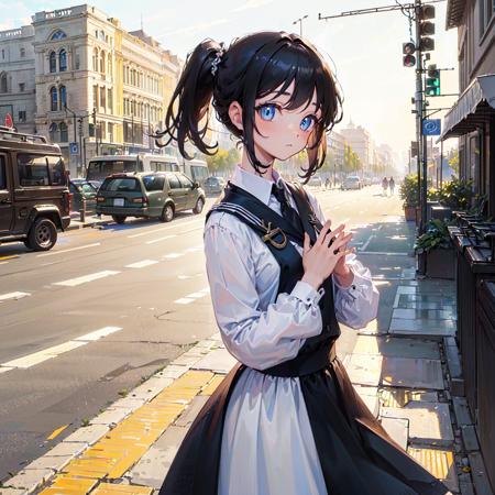 (masterpiece,best quality,ultra-detailed:1.6),illustration,
(solo,1girl,beautiful detailed eyes:1.2),
city,street,