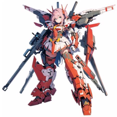 solo,weapon,gun,standing,1girl,red,mecha musume,Axisymmetric,full armour,holding,white background,robot,mecha,msgirl girl,<lora:msgirlv4h:1>