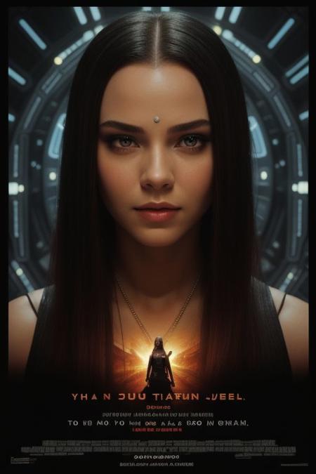 movieposter, Fifth Element, 1girl , looking at viewer, beauty skin care model, glowing shiny skin , cinematic, masterpiece, layout design, font design, movie poster, design layout,sci-fi romance