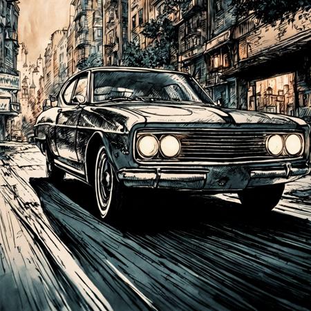 cinematic (illustration:1.3) anime artwork breathtaking (masterpiece:1.1), (best quality:1.1), (ultra highres:1.1), (Hyperrealistic:1.2) 4K Unity Wallpaper, retrofuturistic car, (front angled view:0.5), low view, cyberpunk, wide fender flares, deep rims, racing wheels, (cinematic lighting:1.1), depth of field, bokeh, night time, city, neon lights in style of  <lora:skrmk05:3>,  pen, ink, pencil, sketch . award-winning, professional, highly detailed . anime style, key visual, vibrant, studio anime, highly detailed .  professional, 4k,, cinematic film still  . shallow depth of field, vignette, highly detailed, high budget, bokeh, cinemascope, moody, epic, gorgeous, film grain, grainy, breathtaking  . award-winning, professional, highly detailed, horror-themed  . eerie, unsettling, dark, spooky, suspenseful, grim, highly detailed, long exposure photo of  . Blurred motion, streaks of light, surreal, dreamy, ghosting effect, highly detailed