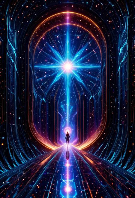masterpiece, best quality, absurdres, Ultra-HD, 8K cinematic, hyperdetailed, intricate, very aesthetic, stunning composition, vibrant, incredible lighting, sharp focus, Japanese anime style, American comic style, dynamic color palette,
**void echoes' photon corridors, minimalist celestial architecture, crystalline light structures, infinite dark void, glowing data streams, Gemini constellation pattern, subtle warp gates, holographic cosmic maps, light refraction through solidified photons, translucent effects, shimmering particles, soft diffused lighting, transcendental serenity, otherworldly landscapes.**
CosmicStyle, aidmaMJ6.1.aidmaimageupgrader.