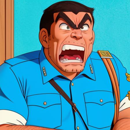 k4nk1ch1 man, <lora:k4nk1ch1 -000059:0.8> angry, teeth, police uniform