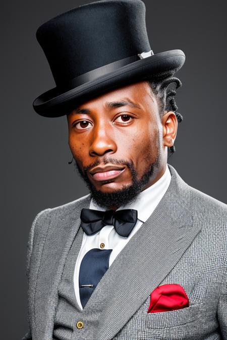 professional photo of (01d1rty:1.0) in a three piece suit and tophat, hasselblad h6d-400c 1.4