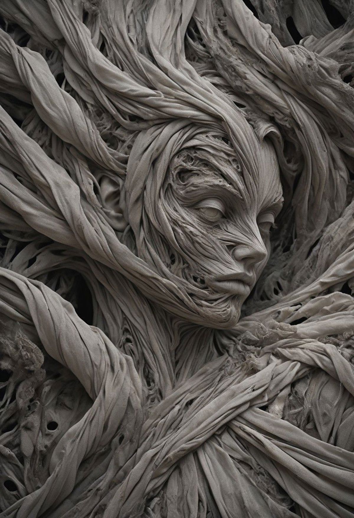 The Artistic Sculpture of a Woman's Face with a Detailed Textured Design
